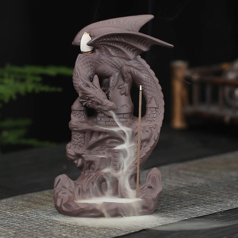OTDCGI Dragon Backflow Incense Burner Handmade Ceramics Ornamen Statue Fountain Home Decor Waterfall Incense Holder, with 100 Backflow Incense Cones and 1Mat - Image 4